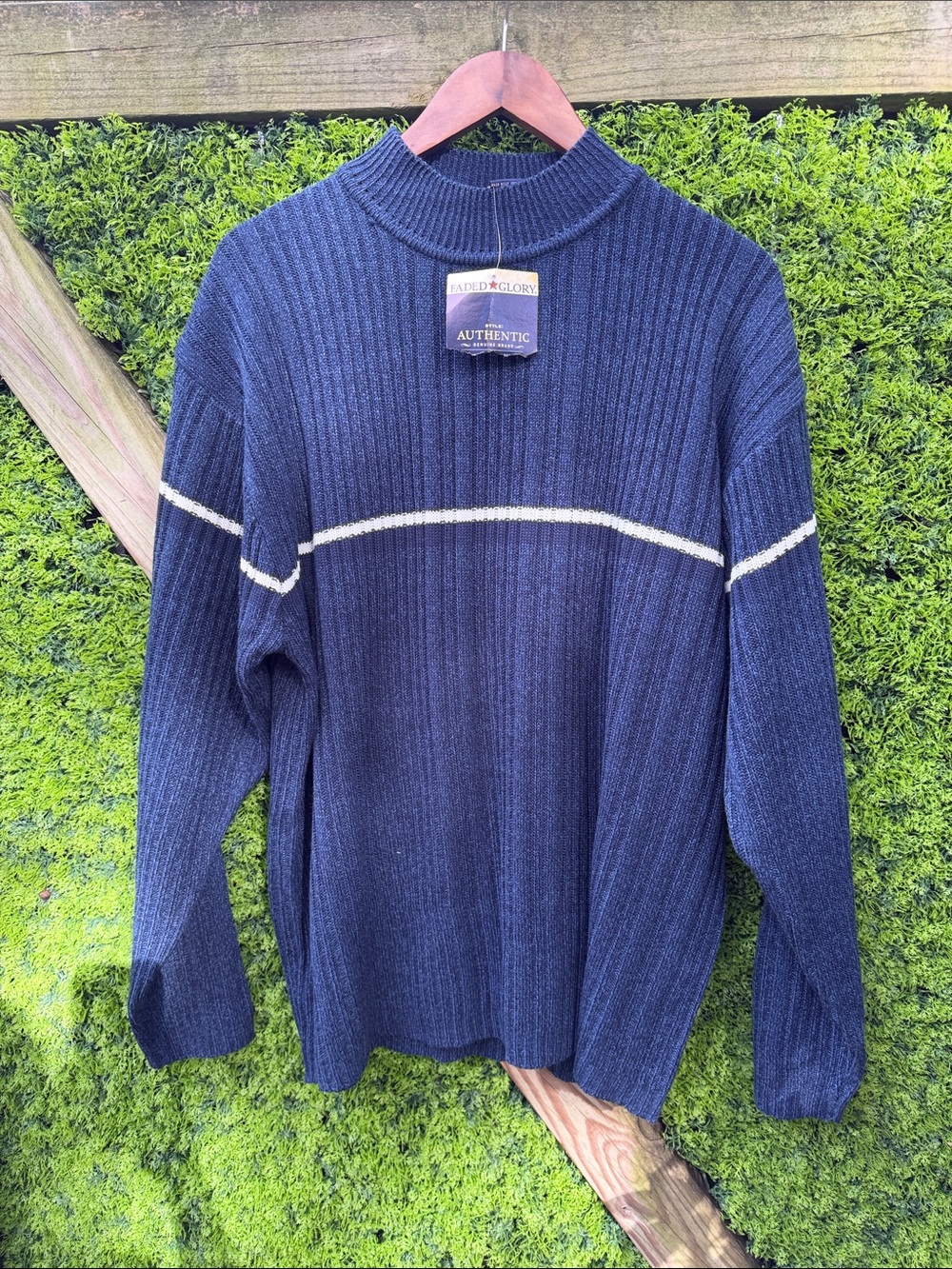 Vintage Dead Stock Y2K Faded Glory Navy Ribbed Turtleneck Sweater NWT